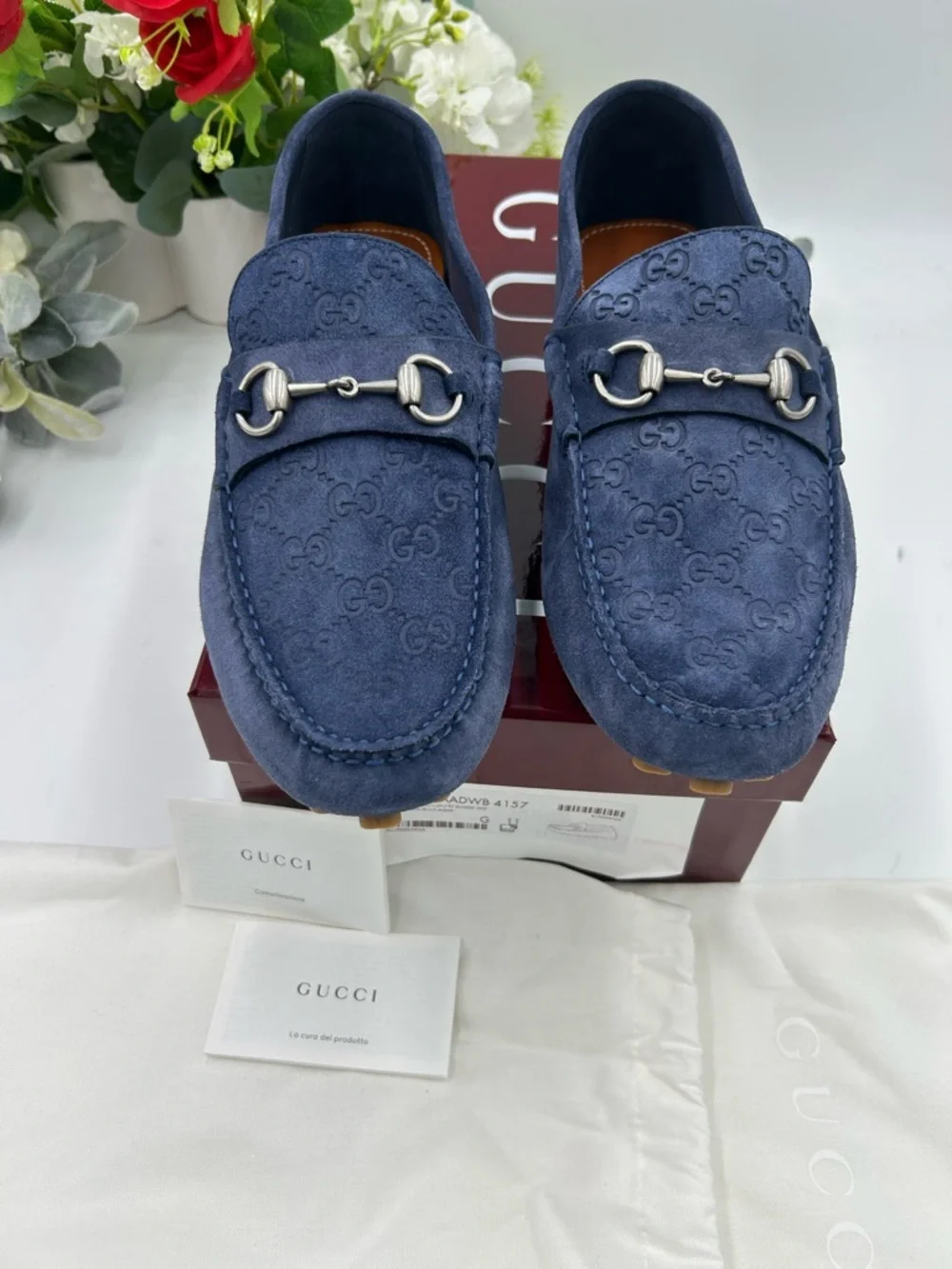Men's Gucci, GG embossed suede Driver loafers size 11 fits 11.5 US made in Italy